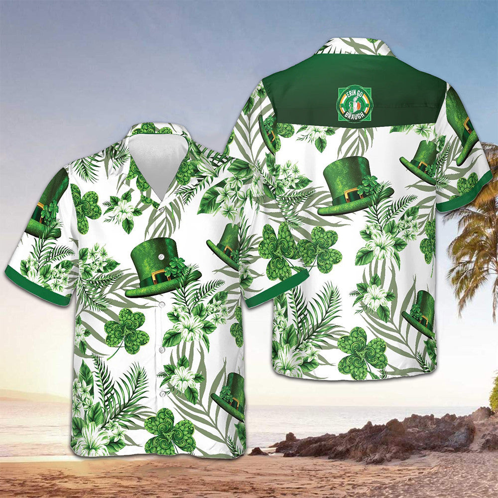 Erin Go Bragh Ireland Shamrock Hawaiian Shirt St Patrick's Day Button Up Shirt Clothing