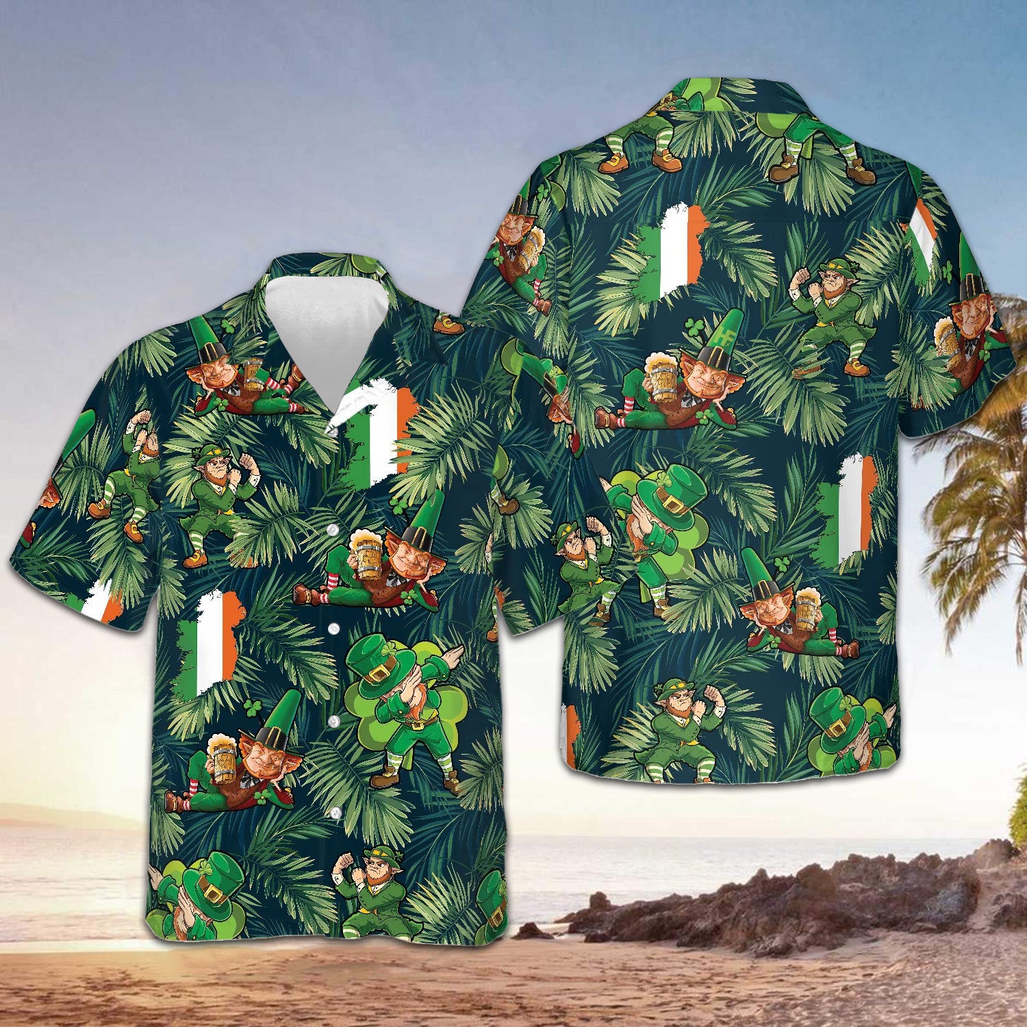 St Patrick's Day Leprechaun Hawaiian Shirt Tropical Shamrock Patricks Day Irish Mens Gift