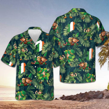 St Patrick's Day Leprechaun Hawaiian Shirt Tropical Shamrock Patricks Day Irish Mens Gift