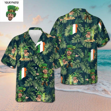 Personalized Face Leprechaun Irish Proud Hawaiian Shirt St Patrick Day Button Up Shirt Men's