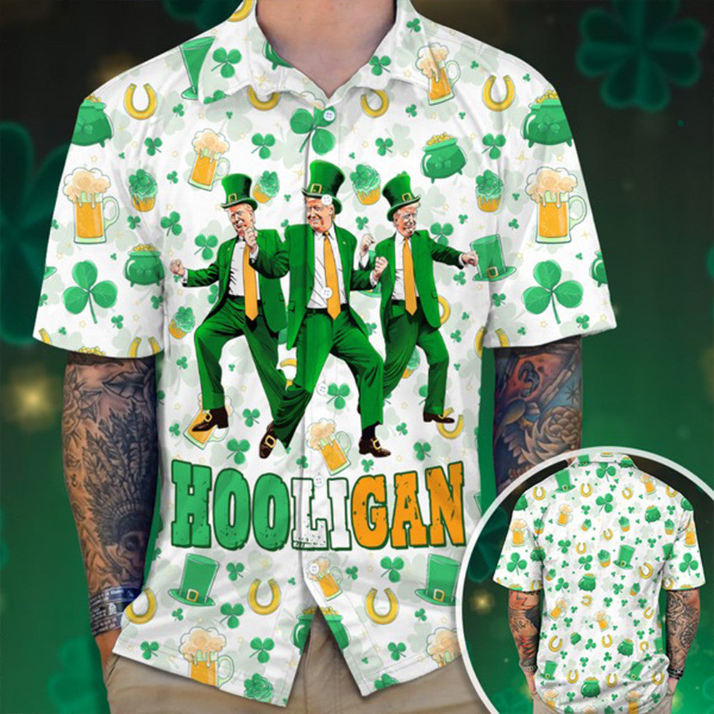 Dancing Donald 2026 Hooligan Hawaiian Shirt Funny 2026 St. Patrick's Day Shirt