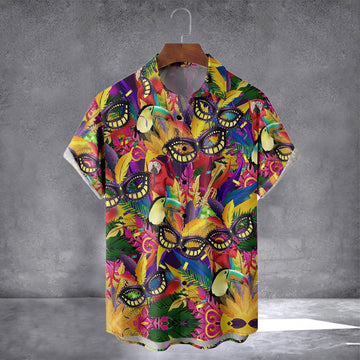 Carnival Mardi Gras Masks Hawaiian Shirts Short Sleeve Shirts With Pocket St Patrick'S Day Gifts