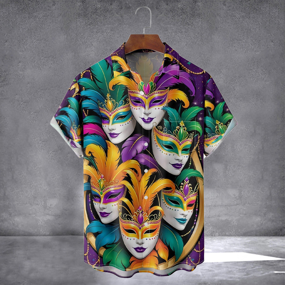 Mardi Gras Mask Chest Pocket Hawaiian Shirt Happy Patrick' S Day Shirts With Pockets Him Gifts