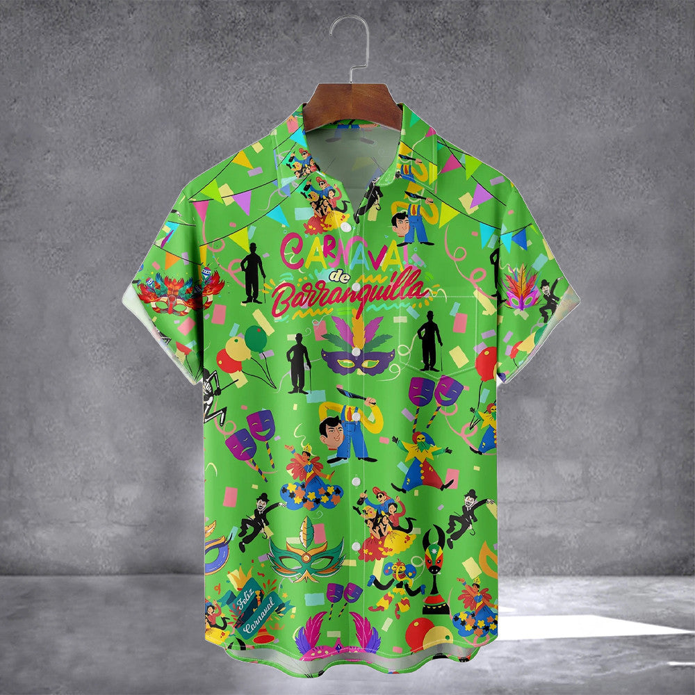 Mardi Gras Mask Art Chest Pocket Shirt St. Patrick's Day Festival Gift For Boyfriend