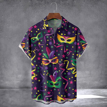 Carnival Mardi Gras Masks Chest Hawaiian Shirt Saint Patrick'S Day Clothing Gifts For Boyfriends