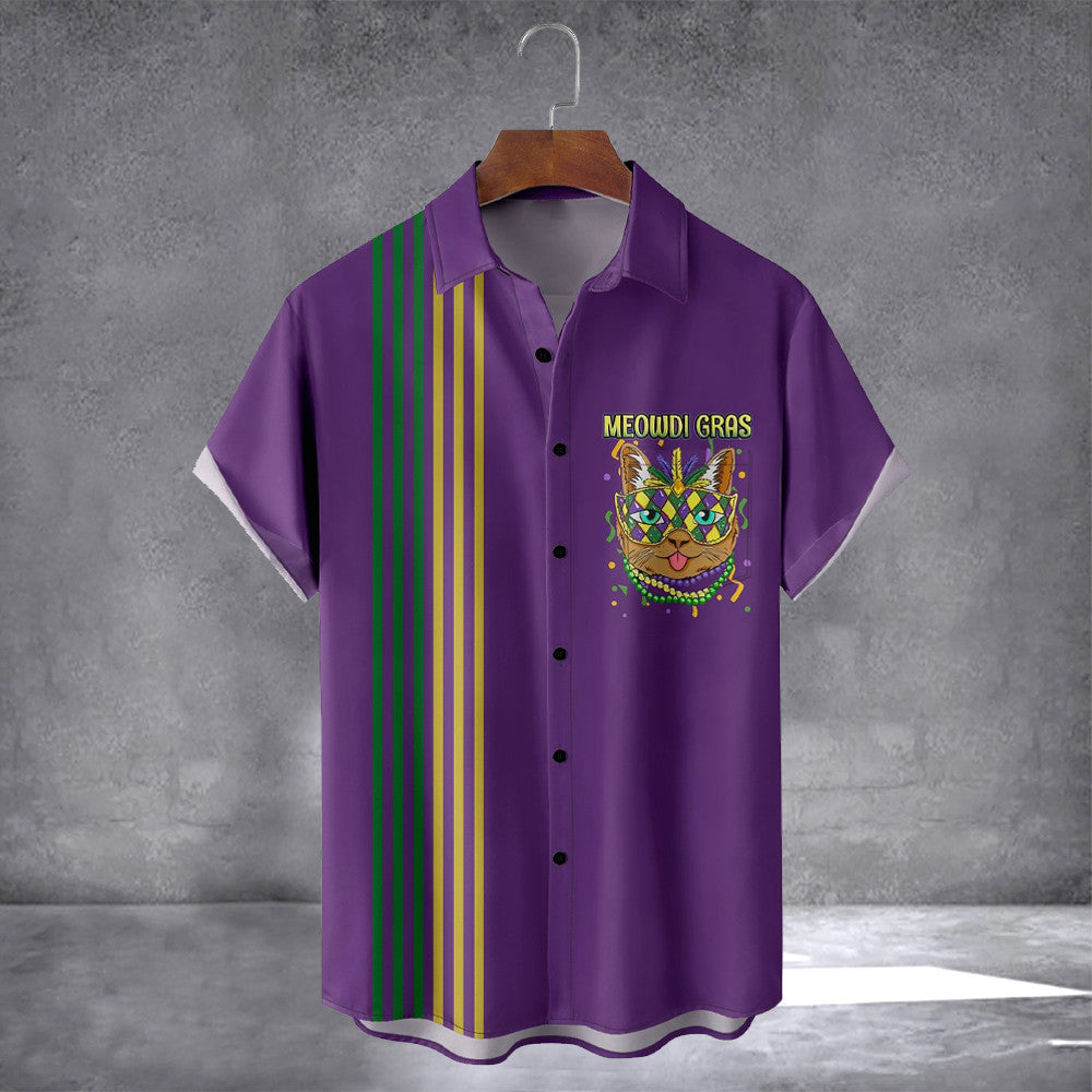 Mardi Gras Cat Mask Chest Hawaiian Shirt Saint Patrick' S Day Shirts Gifts For Animal Lover