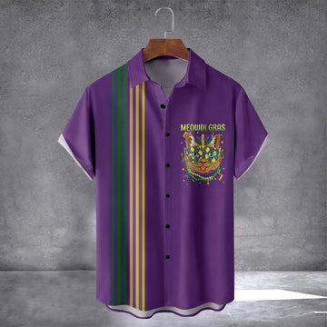 Mardi Gras Cat Mask Chest Hawaiian Shirt Saint Patrick' S Day Shirts Gifts For Animal Lover