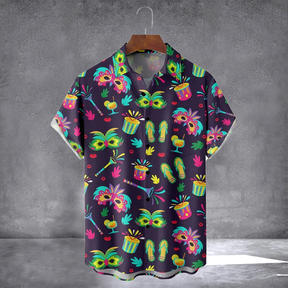 Mens Mardi Gras Masks Hawaiian Shirt Short Sleeve Hawaiian Shirts St Patrick' S Day Gift Ideas