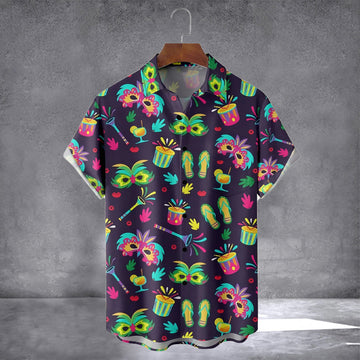 Mens Mardi Gras Masks Hawaiian Shirt Short Sleeve Hawaiian Shirts St Patrick' S Day Gift Ideas