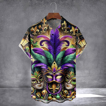 Happy Mardi Gras Mask Art Chest Hawaiian Shirt Saint Patrick'S Day Clothing Gifts For Friends