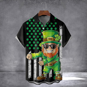 Dabbing Shamrock USA Flag Hawaiian Shirt With Pocket Funny St Patricks Day Shirts Gift For Him
