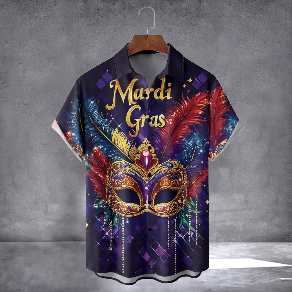Mardi Gras Mask Graphic Chest Pocket Shirt St Patricks Day Shirts Gifts For Friends