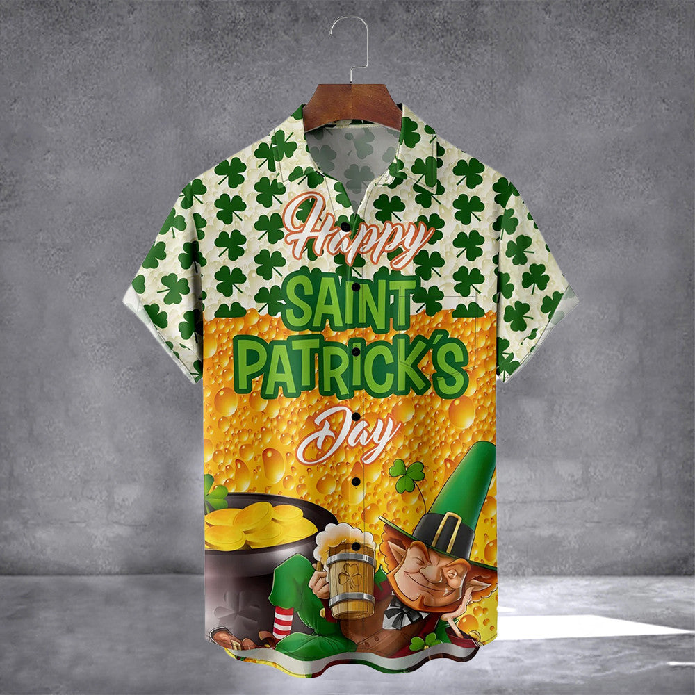 Happy St. Patrick'S Day Shamrock And Beer Hawaiian Shirt With Pocket St Patricks Shirts