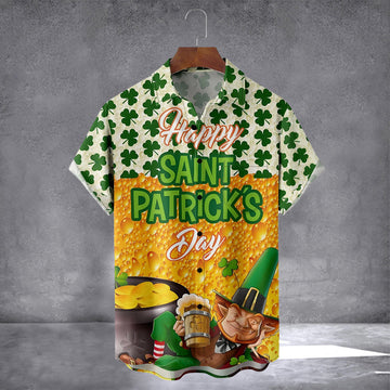 Happy St. Patrick'S Day Shamrock And Beer Hawaiian Shirt With Pocket St Patricks Shirts