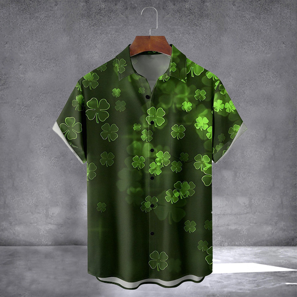 St. Patrick's Day Lucky Clover Hawaiian Shirt With Pocket March 17 Holiday Shirt Gift For Him