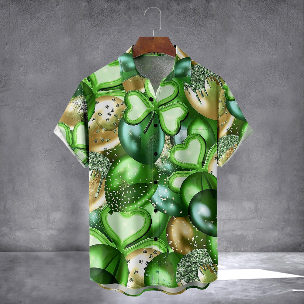 St. Patrick's Day Shamrock Balloons Hawaiian Shirt With Pocket Irish Button Up Shirt Dad Gift