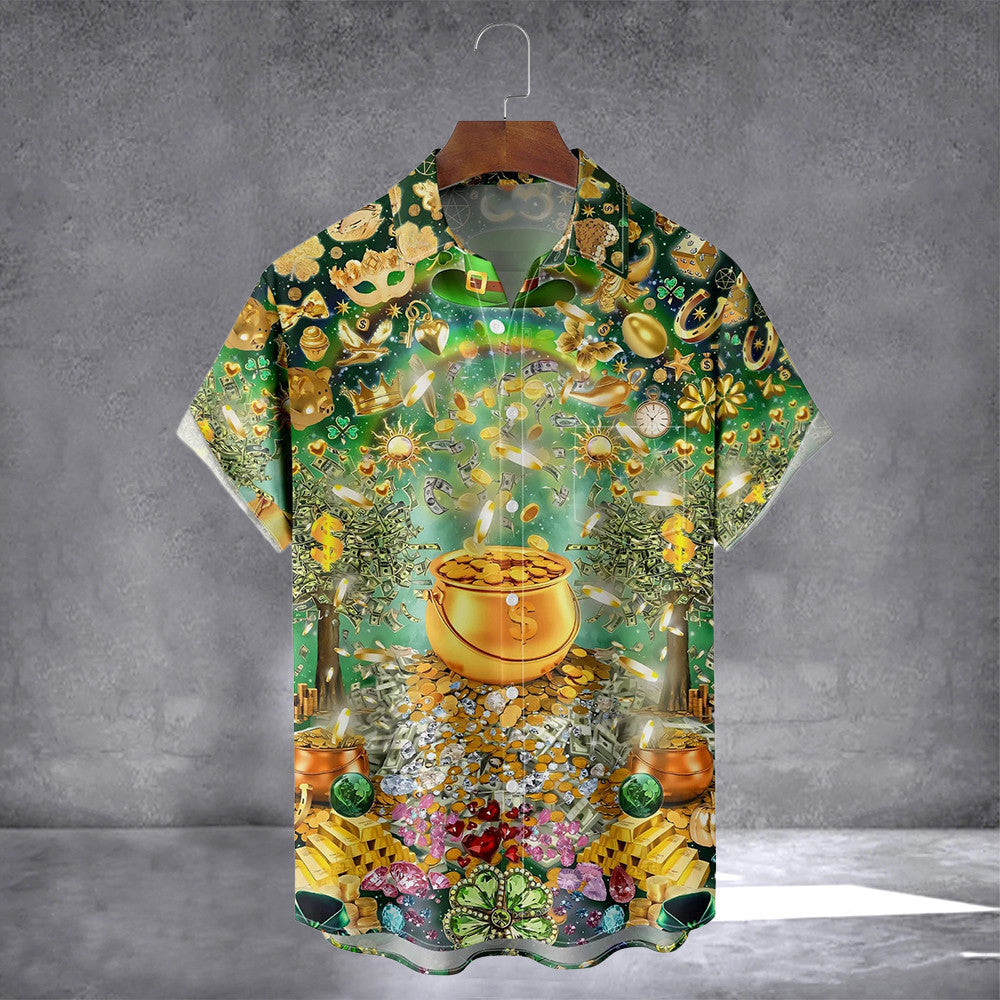 Irish Gold Coin Hawaiian Shirt With Pocket St Patricks Shirts Gifts For Son In Law