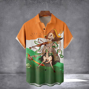 St. Patrick's Day Skull Clover Snake Violin Hawaiian Shirt With Pocket Funny Irish Holiday Shirt