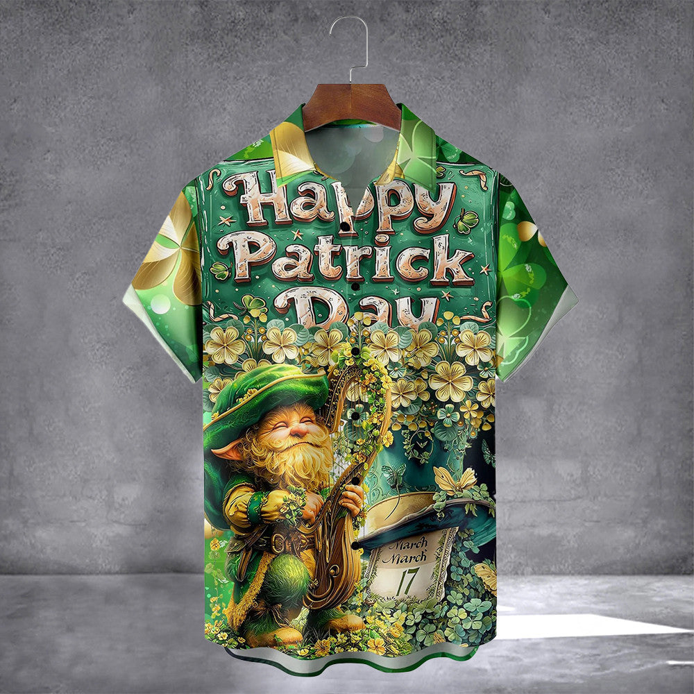 St. Patrick's Day Gnome Hawaiian Shirt With Pocket March 17 Holiday Button Up Shirt For Irish