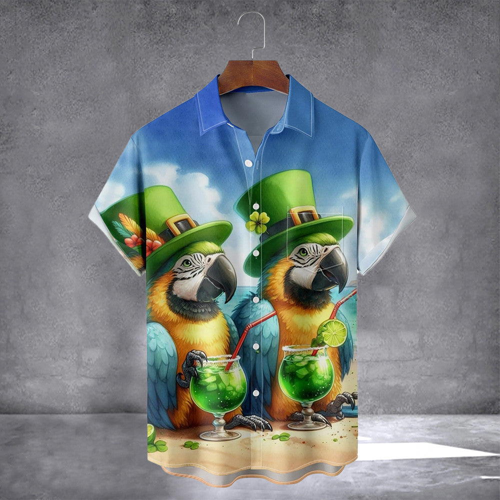 Irish Parrot Couple Hawaiian Shirt St With Pocket Patricks Day Merch Gifts For Son In Law