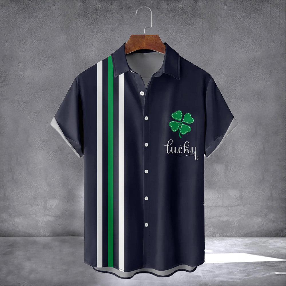 Lucky Clover Hawaiian Shirt With Pocket St. Patrick's Day Button Up Shirt Gift For Husband
