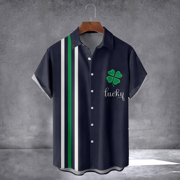 Lucky Clover Hawaiian Shirt With Pocket St. Patrick's Day Button Up Shirt Gift For Husband