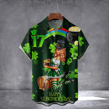 Happy St Patrick's Day Belle Hawaiian Shirt With Pocket March 17 Shamrock Shirt Gifts For Irish