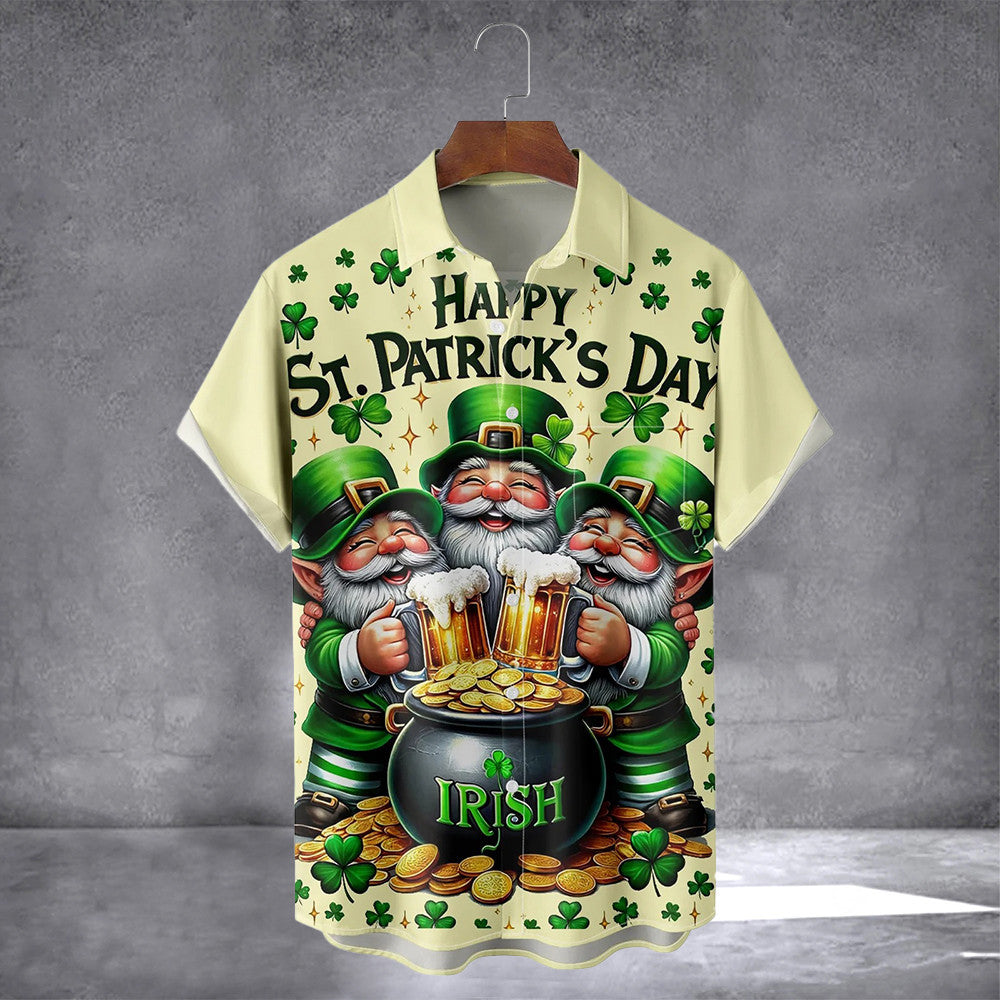 Irish Three Gnome Hawaiian Shirt With Pocket St Patrick's Day Shirts Gifts For Dudes