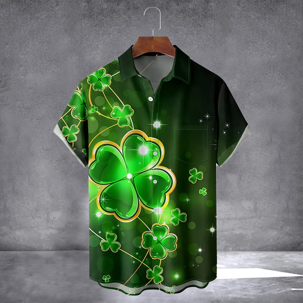Irish Lucky Clover Hawaiian Shirt With Pocket Mens St Patricks Day Shirt Gifts For Husband