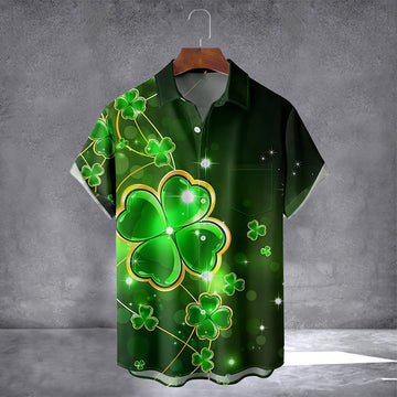 Irish Lucky Clover Hawaiian Shirt With Pocket Mens St Patricks Day Shirt Gifts For Husband