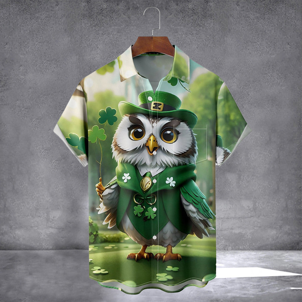 Shamrock Owl Hawaiian Shirt With Pocket Matching St Patricks Day Shirts Gifts For Brother
