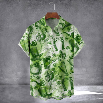 Lucky Clover Gold Coins And Beer Pattern Hawaiian Shirt With Pocket Patrick's Day Shirt For Men