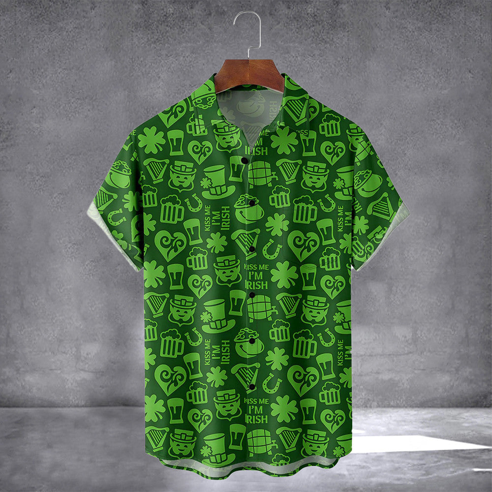 Green Irish St Patrick's Day Lucky Clover Beer Hawaiian Shirt With Pocket March 17 Holiday Shirt