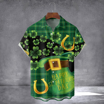 St. Patrick's Day Shamrock Green Buffalo Plaid Hawaiian Shirt With Pocket Patrick's Day Gift