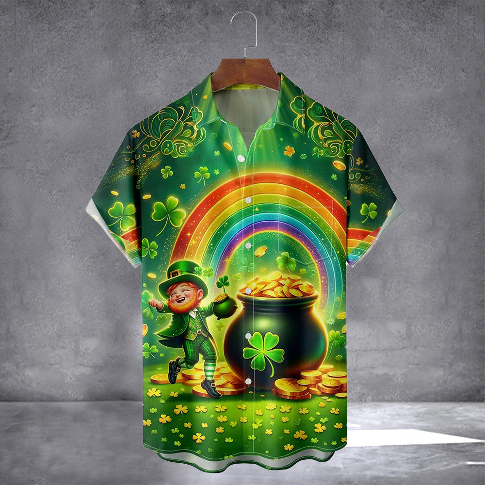 Irish Shamrock And Gold Coin Hawaiian Shirt With Pocket St Patrick's Day Apparel Gifts For Son