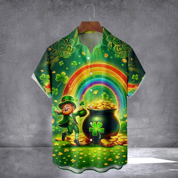 Irish Shamrock And Gold Coin Hawaiian Shirt With Pocket St Patrick's Day Apparel Gifts For Son