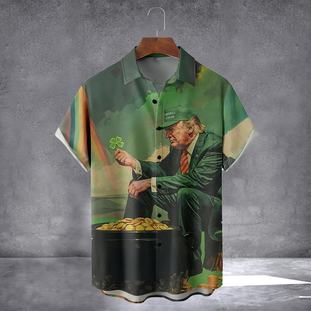 Make St Patrick's Day Great Again 2026 Hawaiian Shirt With Pocket Vintage Patrick's Day Shirt
