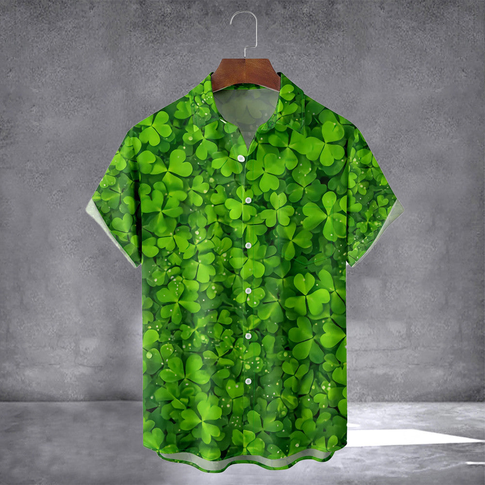 St Patrick's Day Shamrock Hawaiian Shirt With Pocket March 17 Holiday Shirt Dudes Gifts