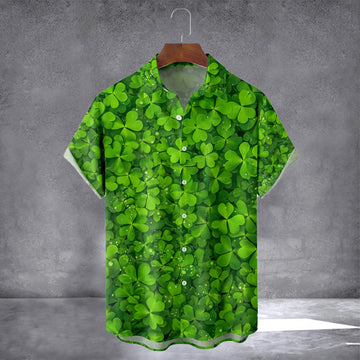 St Patrick's Day Shamrock Hawaiian Shirt With Pocket March 17 Holiday Shirt Dudes Gifts