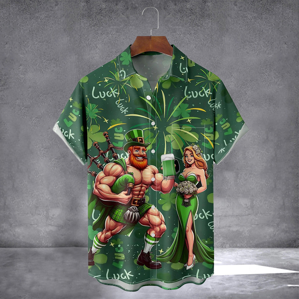 Irish Shamrock Hawaiian Shirt With Pocket St Patrick's Day Men's Apparel Gift For Brother