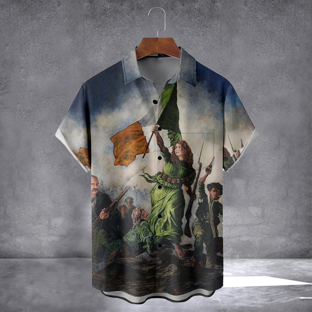 Saint Patrick's Day Irish Flag Oil Painting Hawaiian Shirt With Pocket March 17 Vintage Shirt