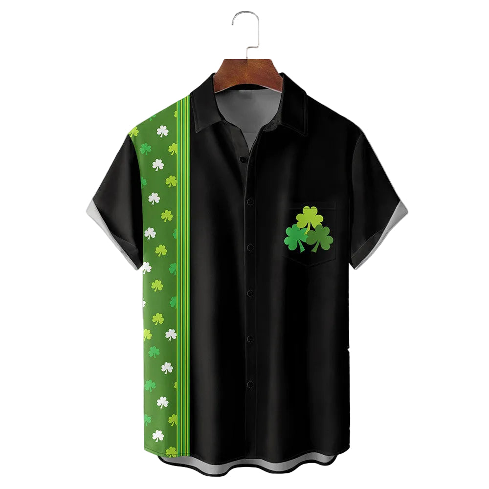 Green And Black Lucky Clover Hawaiian Shirt With Pocket Funny St Patricks Day Shirts Gift