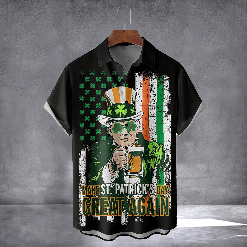 Make St Patrick's Day Great Again 2026 Shamrock Hawaiian Shirt With Pocket Patrick's Day Gifts