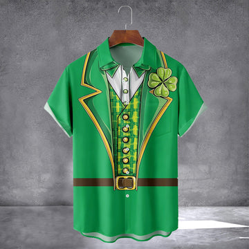 Irish Lucky Clover Outfit Hawaiian Shirt With Pocket St Patrick's Day Apparel Gift For Dudes