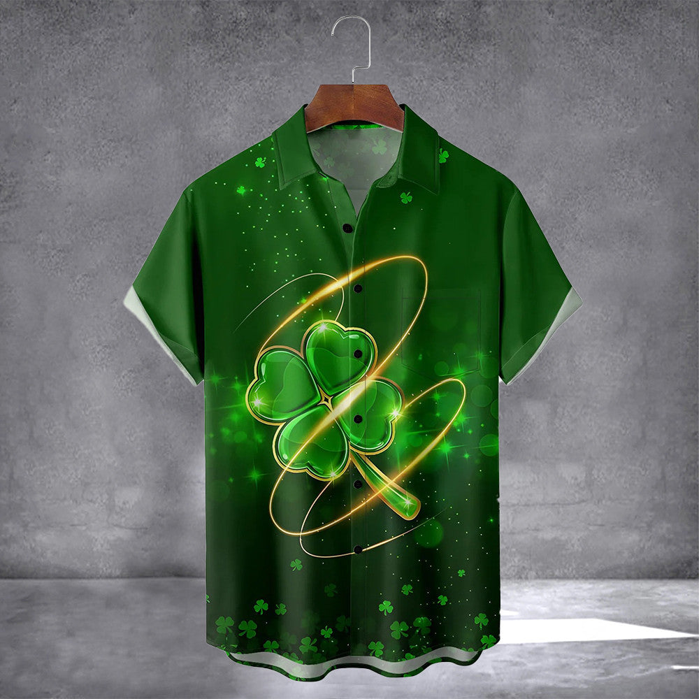 Green Irish St Patrick's Day Hawaiian Shirt With Pocket Holiday Button Up Shirt Gift For Irish