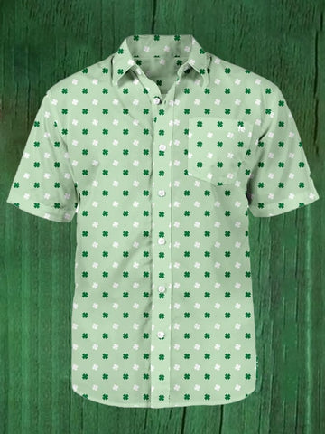 St Patrick's Day Clovers Button Up Shirt St Patty’s Apparel Gifts Ideas For Him