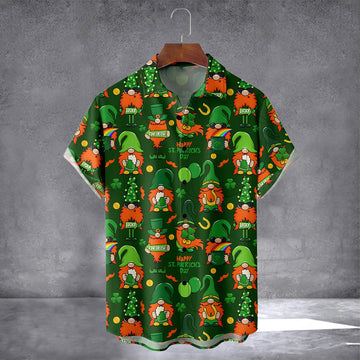 Gnome Happy St. Patrick's Day Hawaiian Shirt With Pocket Shamrock Irish Shirt Gift For Men