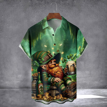 Gnome Beer And Gold Coin Hawaiian Shirt With Pocket Funny St Patricks Day Shirts Gifts For Son