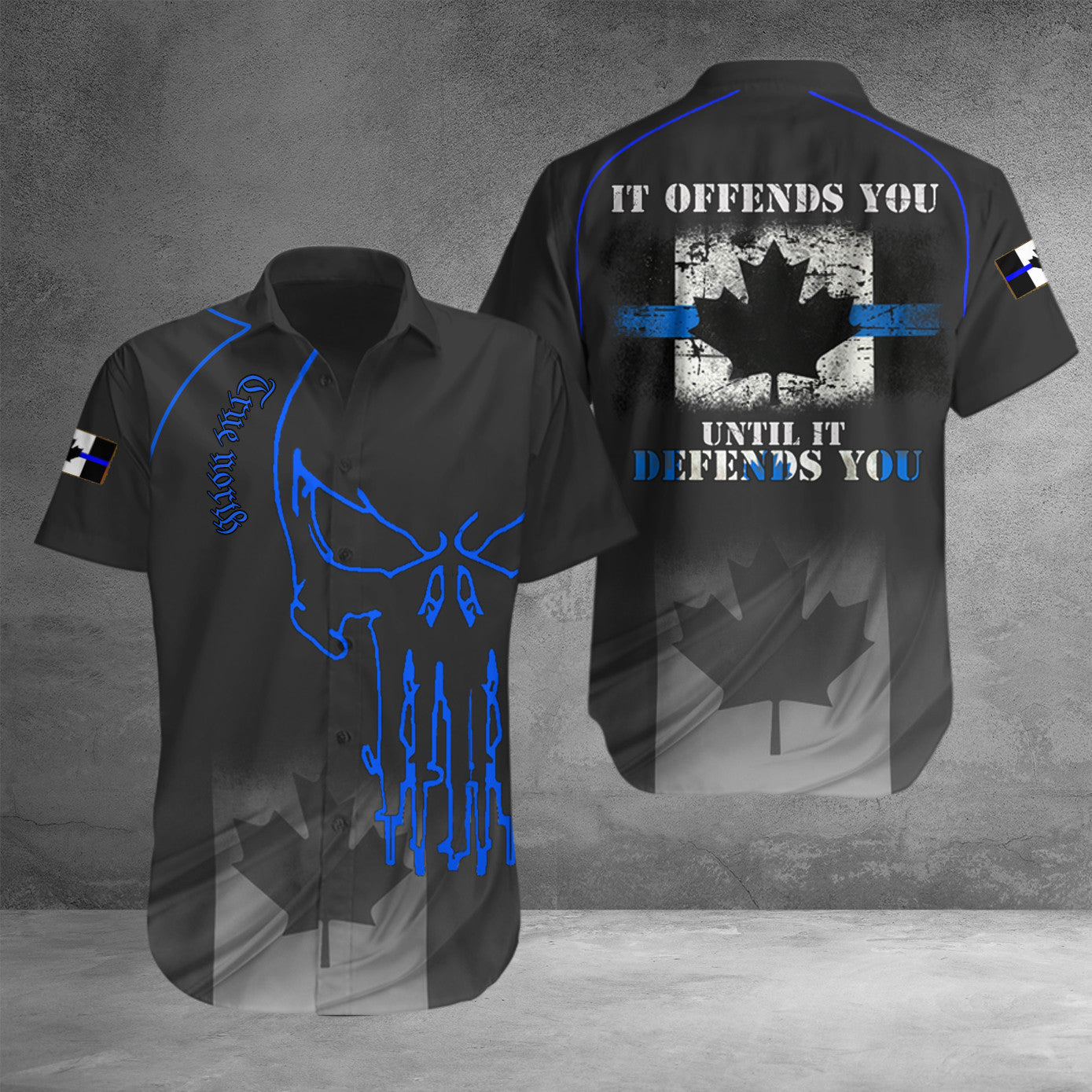 Canada Thin Blue Line Hawaiian Shirt It Offends You Until It Defends You Support Police Merch