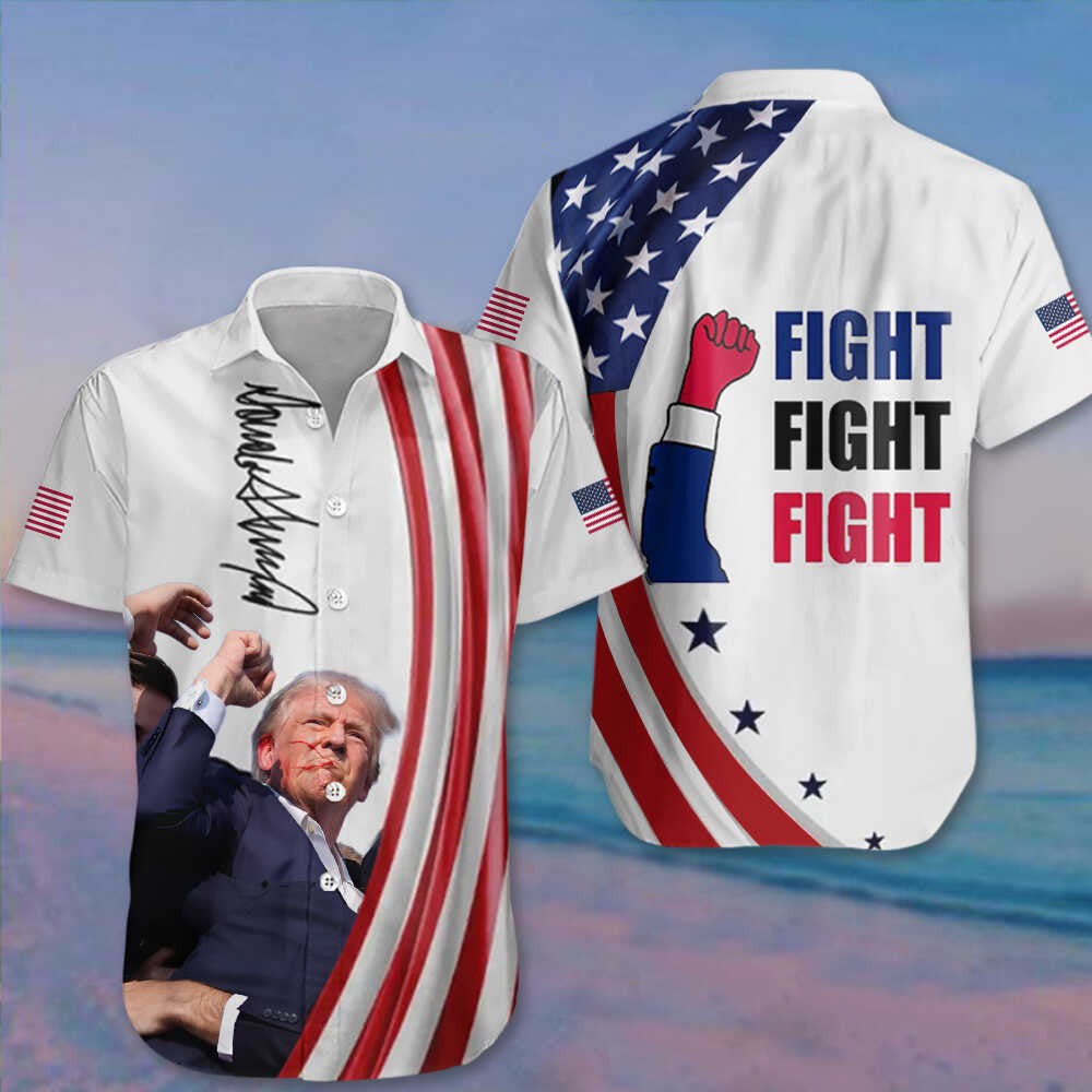 2026 Fight Hawaiian Shirt President 2026 Rally Shooting Button Up Shirt MAGA Merch
